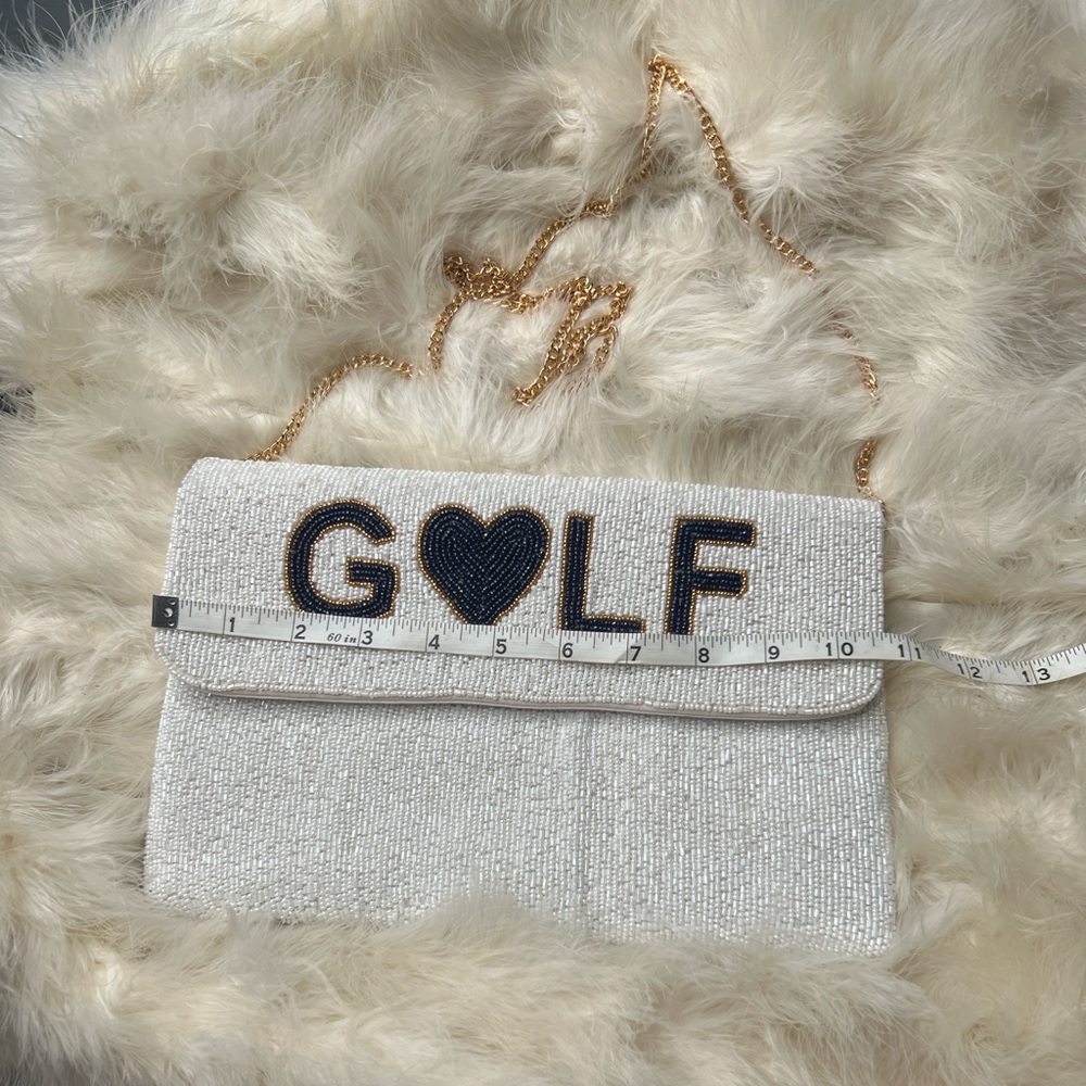 GOLF WIFEY New White & Blue Beaded Clutch Golfers Resort Country Club Vacation - Picture 15 of 16